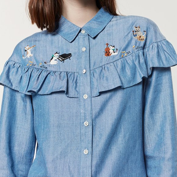 Miss Patina Tops - Miss Patina Stradivarius Ruffle Long Sleeve SMALL